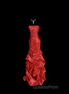 Aesthetic Mermaid Strapless Neckline Red Taffeta Evening Prom Dress Ruffle Long Party Dress