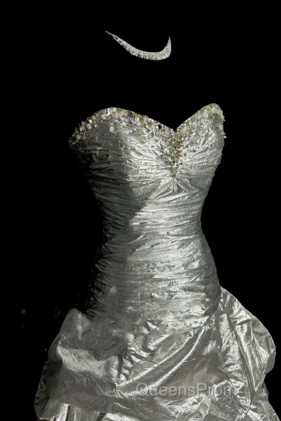 Aesthetic Mermaid Sweetheart Neckline Gray Taffeta Evening Prom Dress Ruffle Long Party Dress