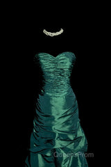 Aesthetic Mermaid Sweetheart Neckline Green Taffeta Evening Prom Dress Ruffle Long Party Dress