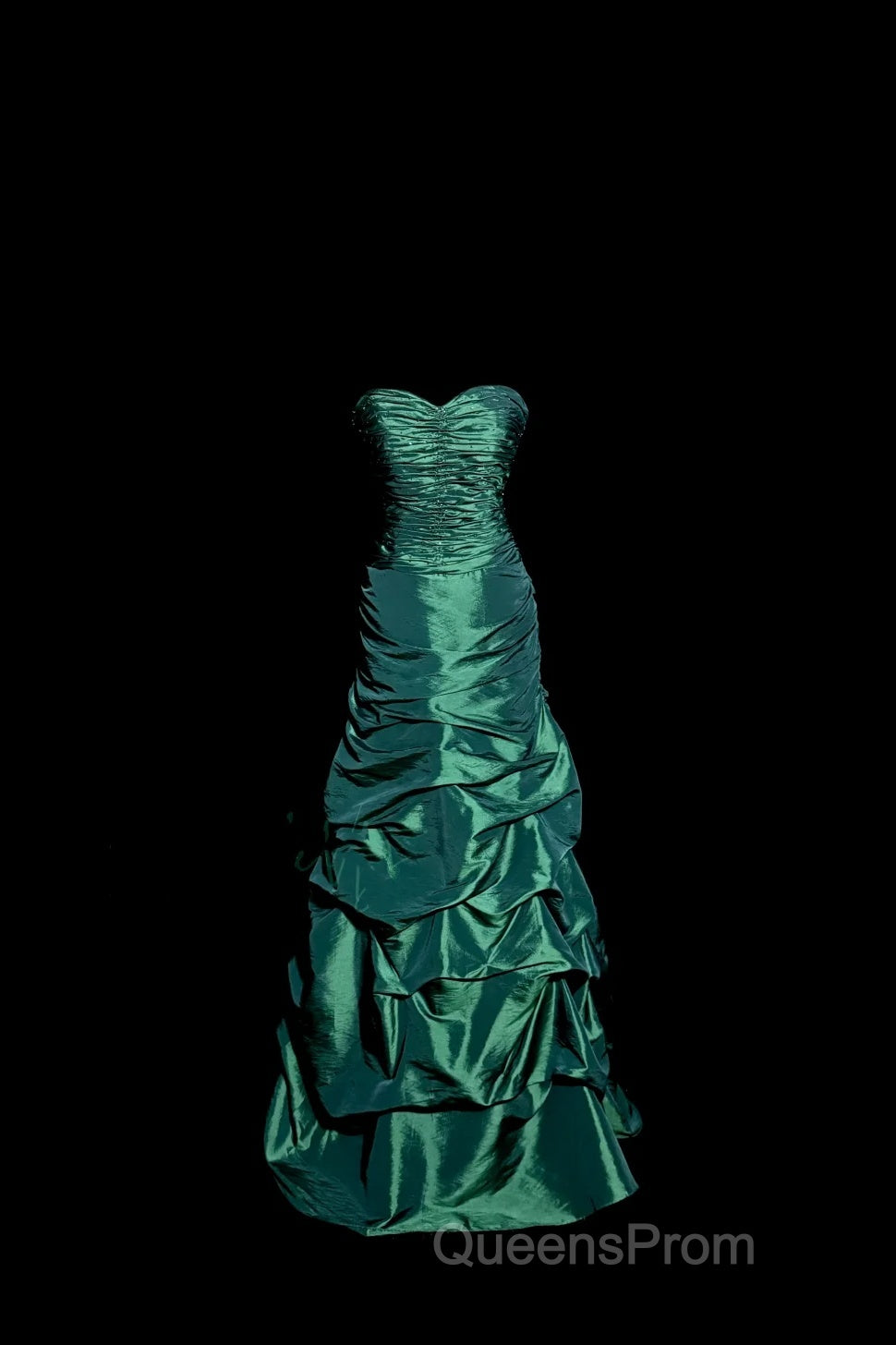 Aesthetic Mermaid Sweetheart Neckline Green Taffeta Evening Prom Dress Ruffle Long Party Dress