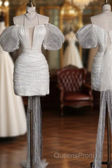 Aesthetic Sheath Off The Shoulder White Sequin Short Wedding Dress Brides Dress