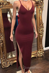 Affordable Long Mermaid Sleeveless V-neck Evening Prom Dress with Slit