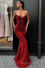 Affordable Sheath Sequins Long Cheap Evening Prom Dress | Spaghetti Straps Sexy Evening Dress