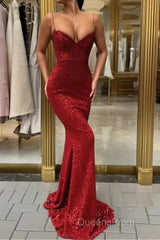 Affordable Sheath Sequins Long Cheap Evening Prom Dress | Spaghetti Straps Sexy Evening Dress