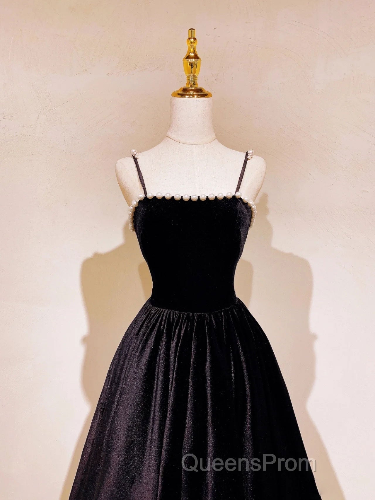 Aline Black Velvet Long Evening Prom Dress, Black Formal Graduation With Beading