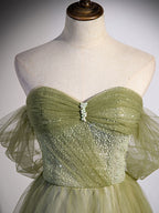 Aline Green Long Classy Prom Dress, Green Tulle Classy Prom Dress