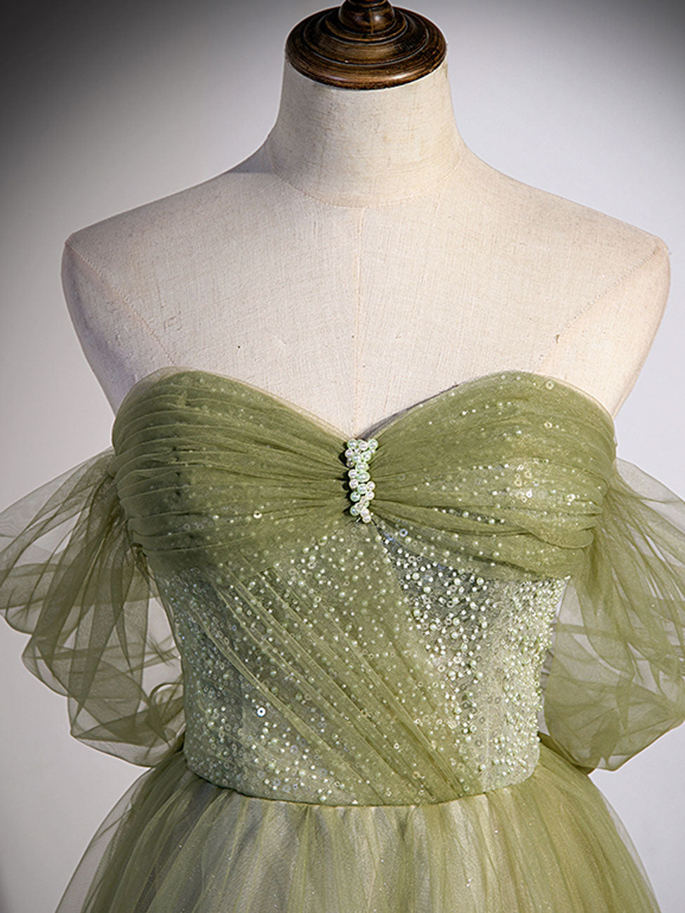 Aline Green Long Classy Prom Dress, Green Tulle Classy Prom Dress