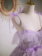 Aline Lace Short Purple Evening Prom Dress, Puffy Purple Homecoming Dress