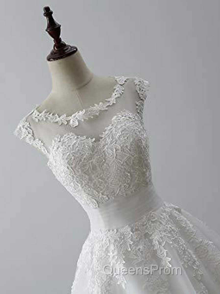 Aline Round Neck Tulle Lace Short White Evening Prom Dress, White Lace Homecoming Dress