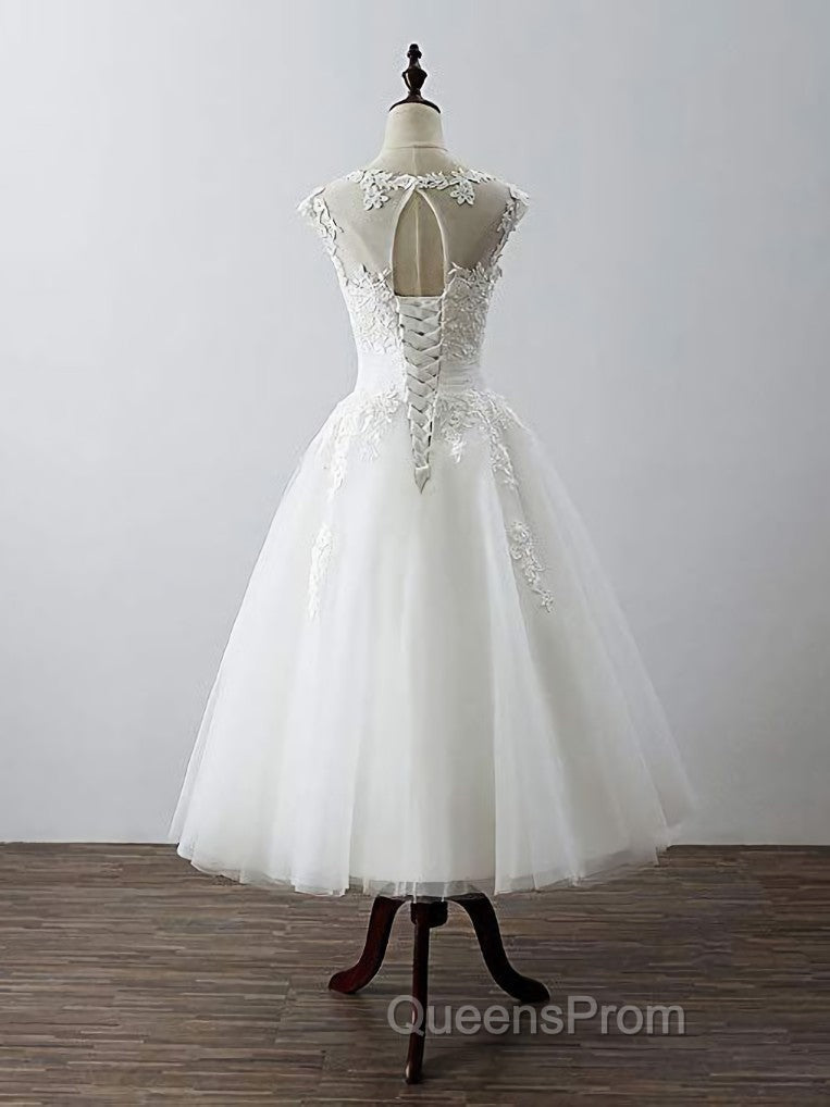 Aline Round Neck Tulle Lace Short White Evening Prom Dress, White Lace Homecoming Dress Secondary image