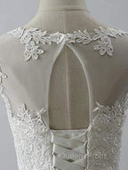 Aline Round Neck Tulle Lace Short White Evening Prom Dress, White Lace Homecoming Dress