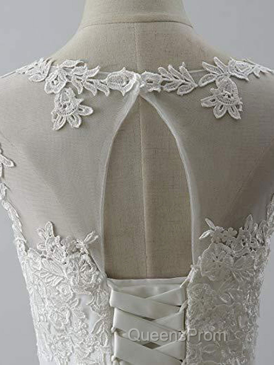 Aline Round Neck Tulle Lace Short White Evening Prom Dress, White Lace Homecoming Dress