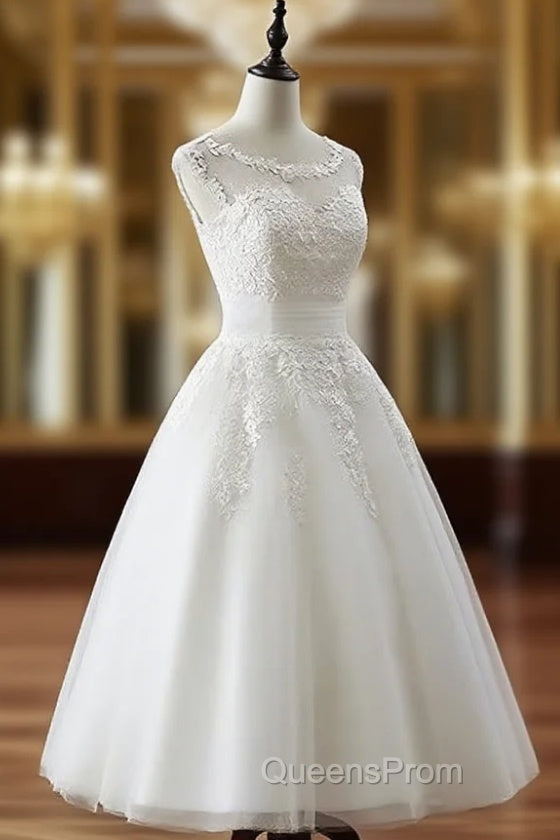 Aline Round Neck Tulle Lace Short White Evening Prom Dress, White Lace Homecoming Dress