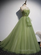 Aline Tulle Green Long Evening Prom Dress, Green Evening Graduation Dress with Beading