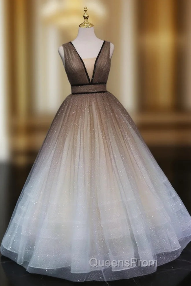 Aline V Neck Tulle Long Evening Prom Dress Tulle Long Evening Graduation Dress Main image