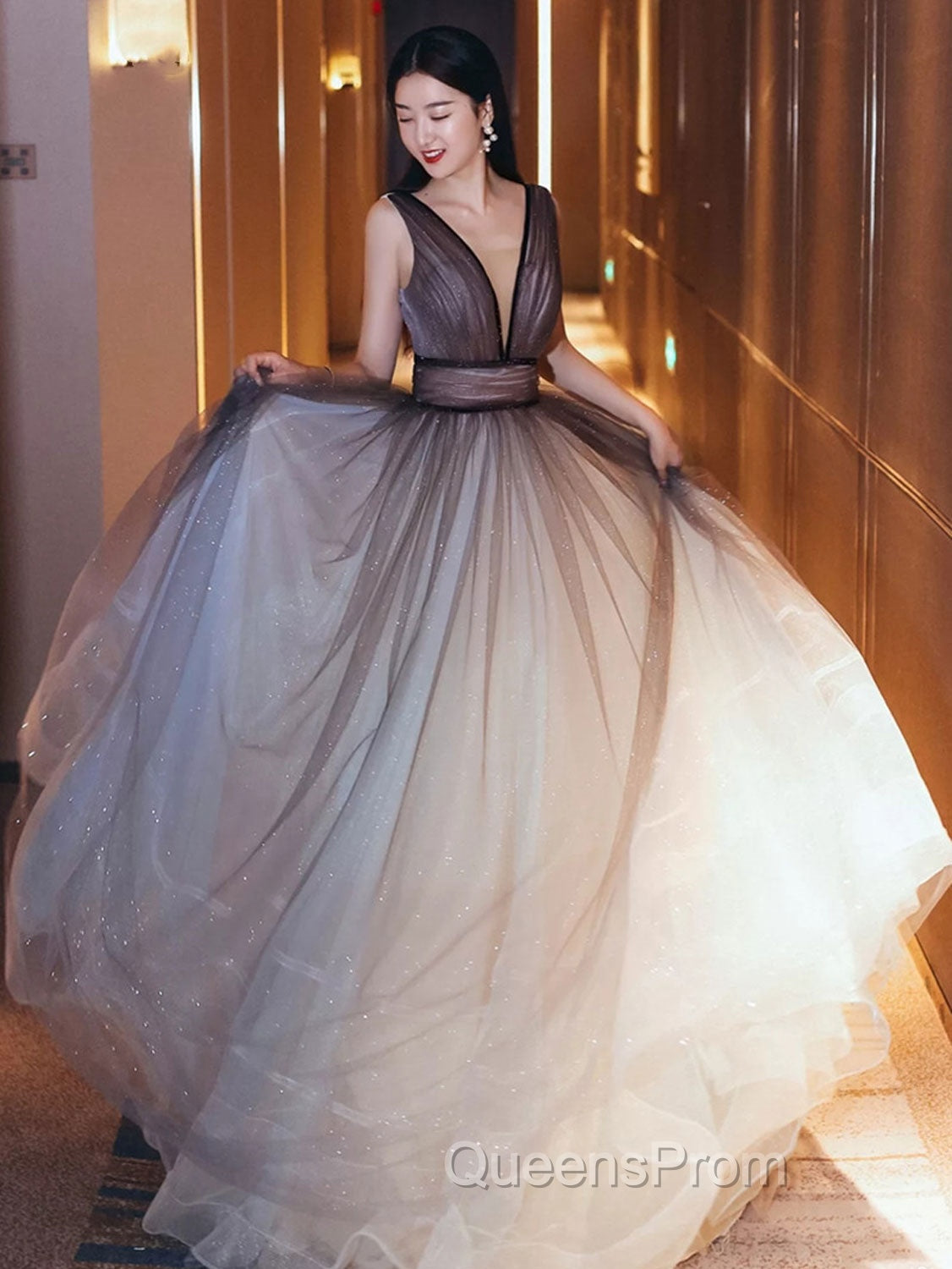 Aline V Neck Tulle Long Evening Prom Dress Tulle Long Evening Graduation Dress