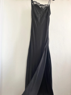 Simple A Line Spaghetti Strap Lace Satin Party Dress Wedding Guest Dress With Slit