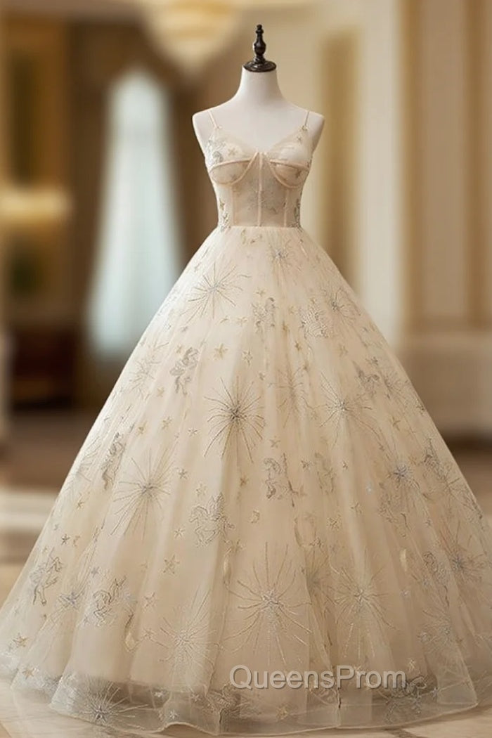 Always Remember Wearing Champagen Ball Gown Tulle Spaghetti Straps Embroidery Quinceanera Dress Main image