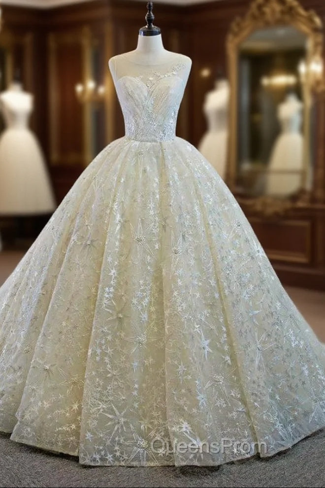 Always Remember Wearing Champagne Ball Gown Tulle Embroidery Pleats Wedding Dress Main image