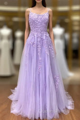 Amazing Lilac Straps Long Lace Evening Prom Dress With Appliques