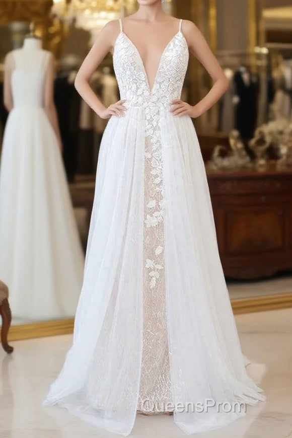 Amazing Long A-line Chapel Train Appliques Tulle Backless Wedding Dress Main image