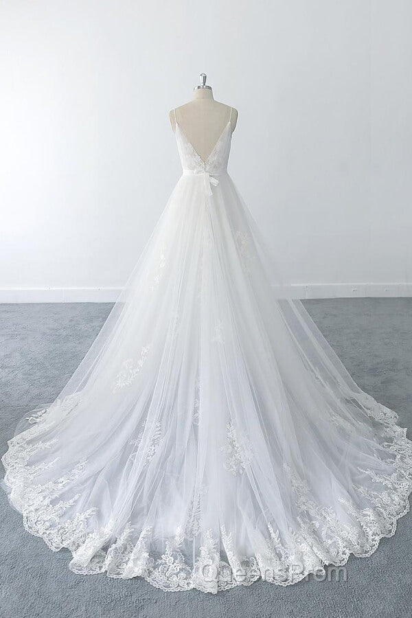Amazing Long A-line V-neck Ruffle Appliques Tulle Wedding Dress Secondary image