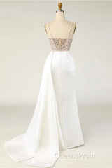 Amazing Long Mermaid Strapless Sequins Pearls Satin Formal Evening Prom Dress