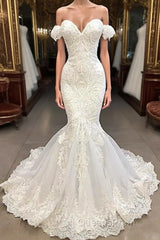 Amazing Long Mermaid Sweetheart Appliqued Lace Wedding Dress with Sleeves