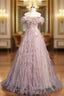 Amazing Pink Tulle Off the Shoulder Beading Evening Prom Dress