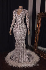 Amazing Sequins V-neck Long Sleeve Mermaid Evening Prom Dress