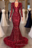 Amazing Sequins V-neck Long Sleeve Mermaid Evening Prom Dress