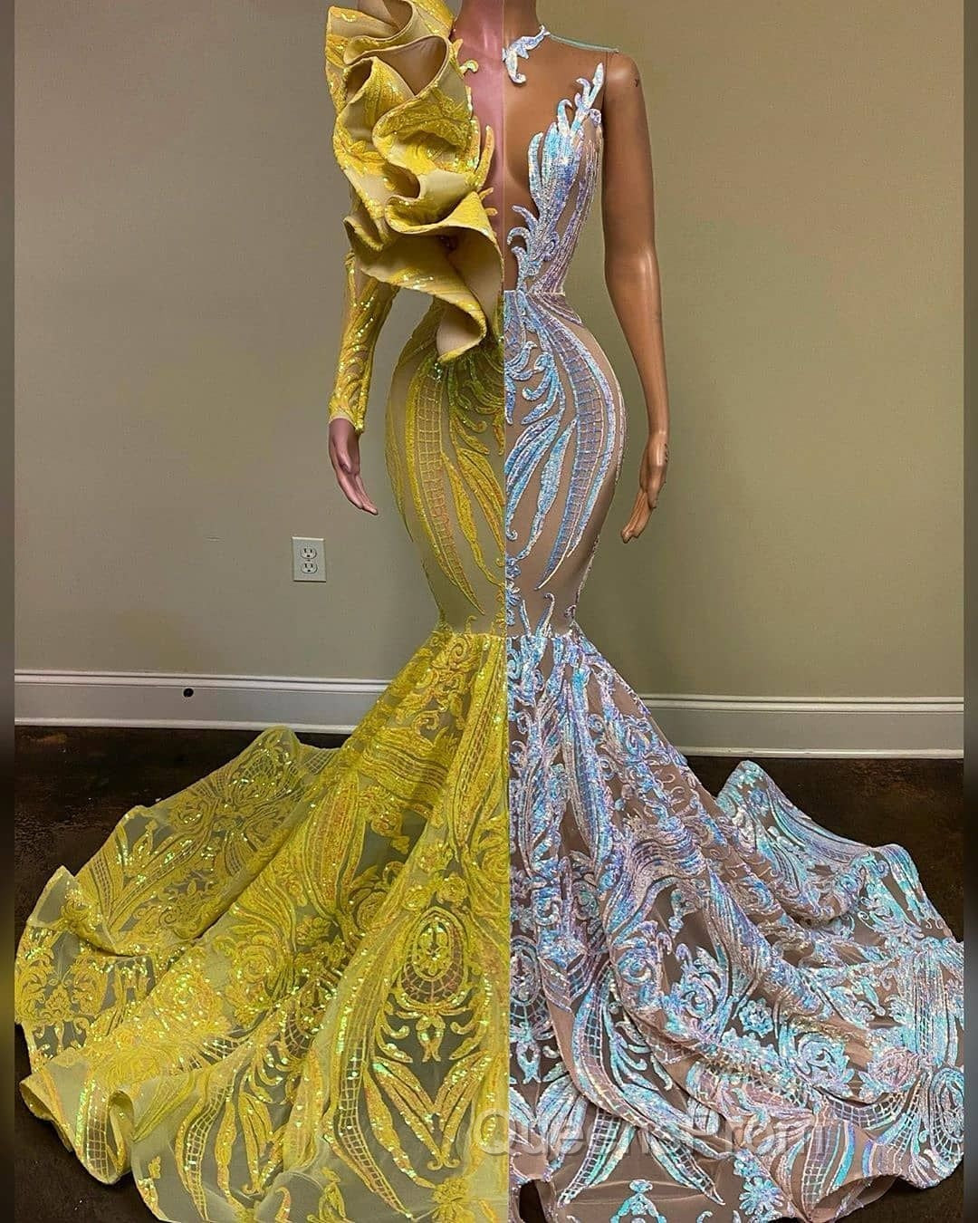 Amazing V-Neck One Shoulder Long Sleeve Long Mermaid Evening Prom Dress Secondary image