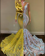Amazing V-Neck One Shoulder Long Sleeve Long Mermaid Evening Prom Dress