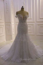 AmazingWhite 3D Lace applique Off the Shoulder Mermaid Bridal Gowns