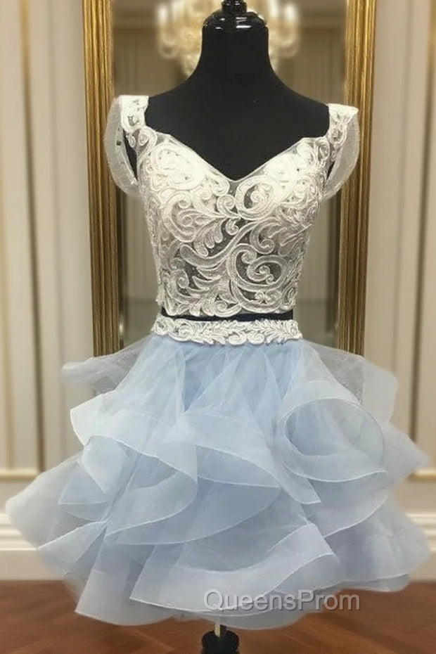 And Light Sky Blue Two Piece Off the Shoulder White Short Party Dress Main image