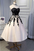 Ankle Length Strapless Classy Prom with Black Lace A Line Princess Homecoming Dress