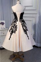 Ankle Length Strapless Classy Prom with Black Lace A Line Princess Homecoming Dress