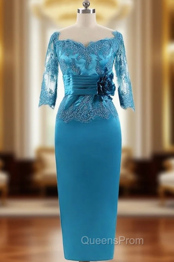 Appliques Satin Lace Three Quarters Sleeves Mother of the Bride Dress Main image