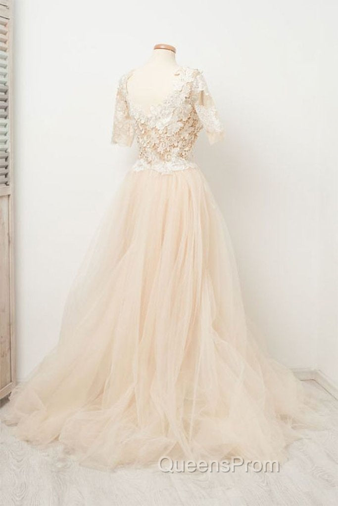 Appliques Tulle Lace Light Champagne Long Evening Prom Dress Secondary image