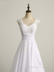 Appliques V-Neck Lace-Up Chiffon Wedding Dress