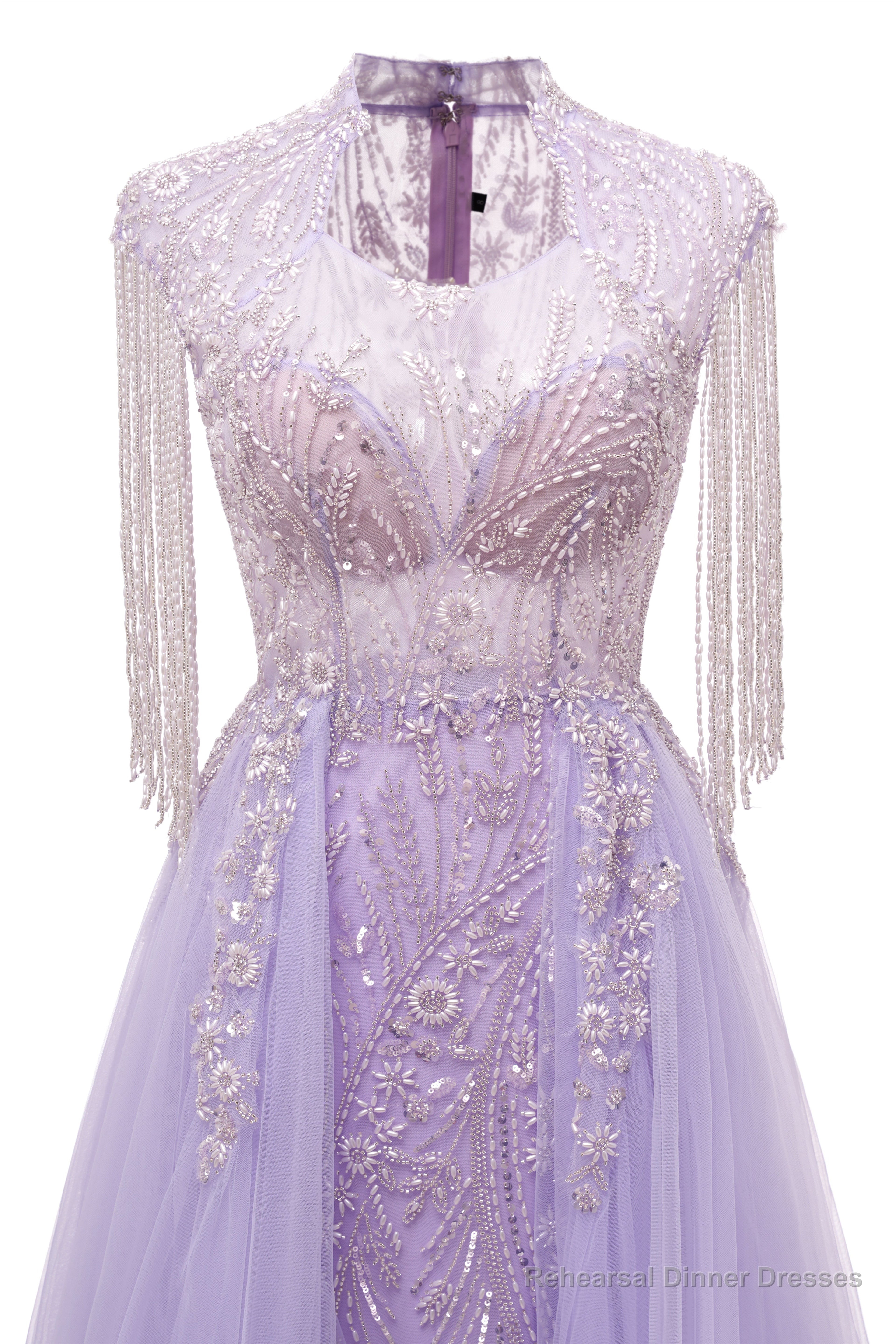 Arabic Purple Elegant A Line Beaded Tassel Luxury Dubai Evening Dresses Gowns For Women