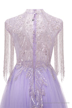 Arabic Purple Elegant A Line Beaded Tassel Luxury Dubai Evening Dresses Gowns For Women