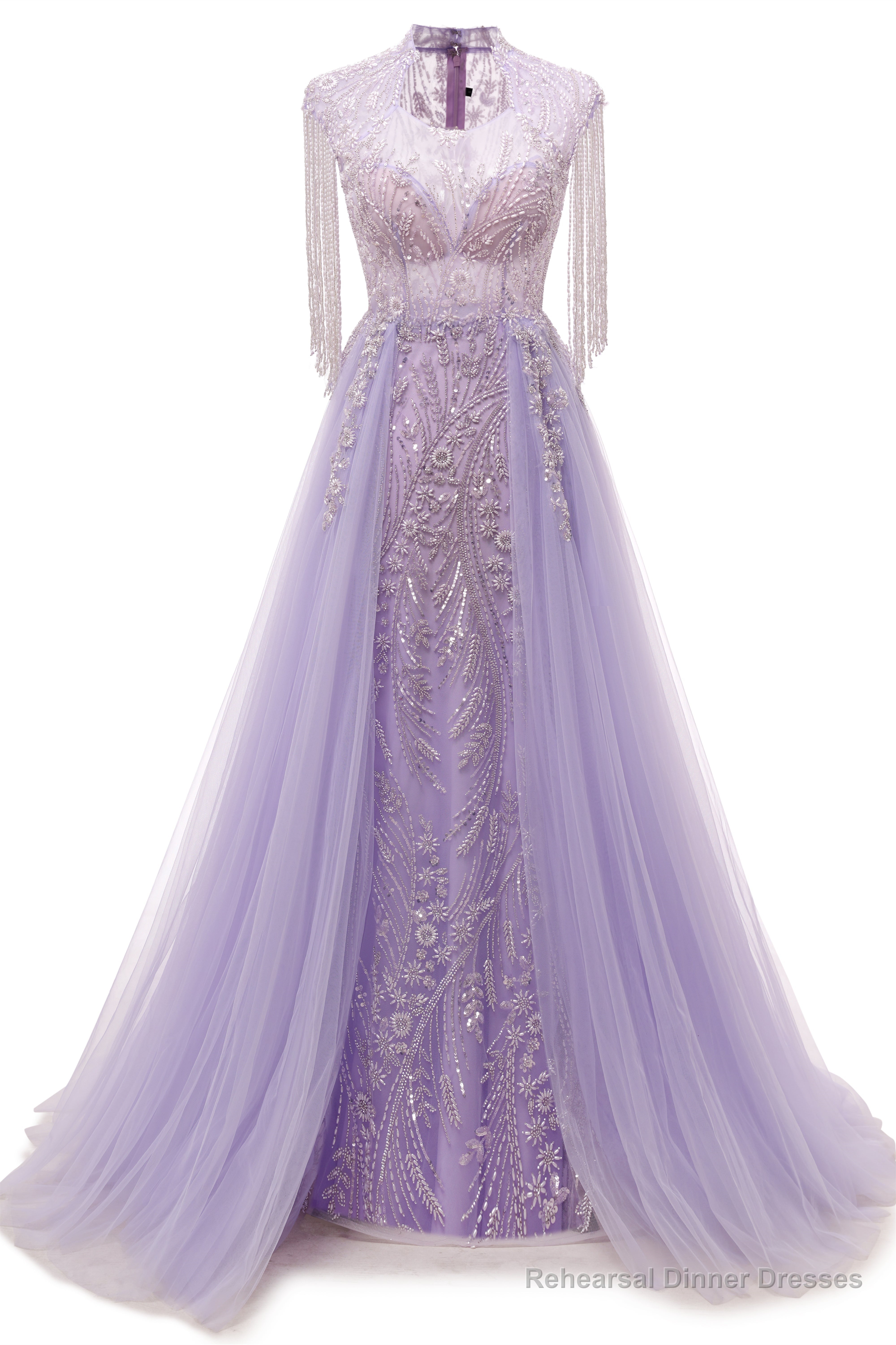 Arabic Purple Elegant A Line Beaded Tassel Luxury Dubai Evening Dresses Gowns For Women Main image