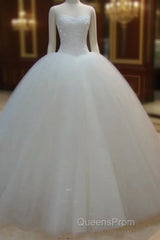 Arabic Sequin Ball Gown Tulle Sweetheart White Wedding Dress