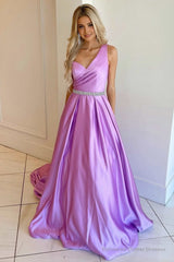 Asymmetrical Lilac Belted A-Line Prom Dress