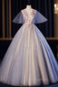 At Great Prices Blue Ball Gown Tulle Appliques V-neck Pearls Quinceanera Dress