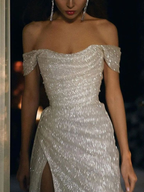 Mermaid Sweep Train Split Front Sequins Luxury Classy Evening Dress