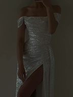 Mermaid Sweep Train Split Front Sequins Luxury Classy Evening Dress