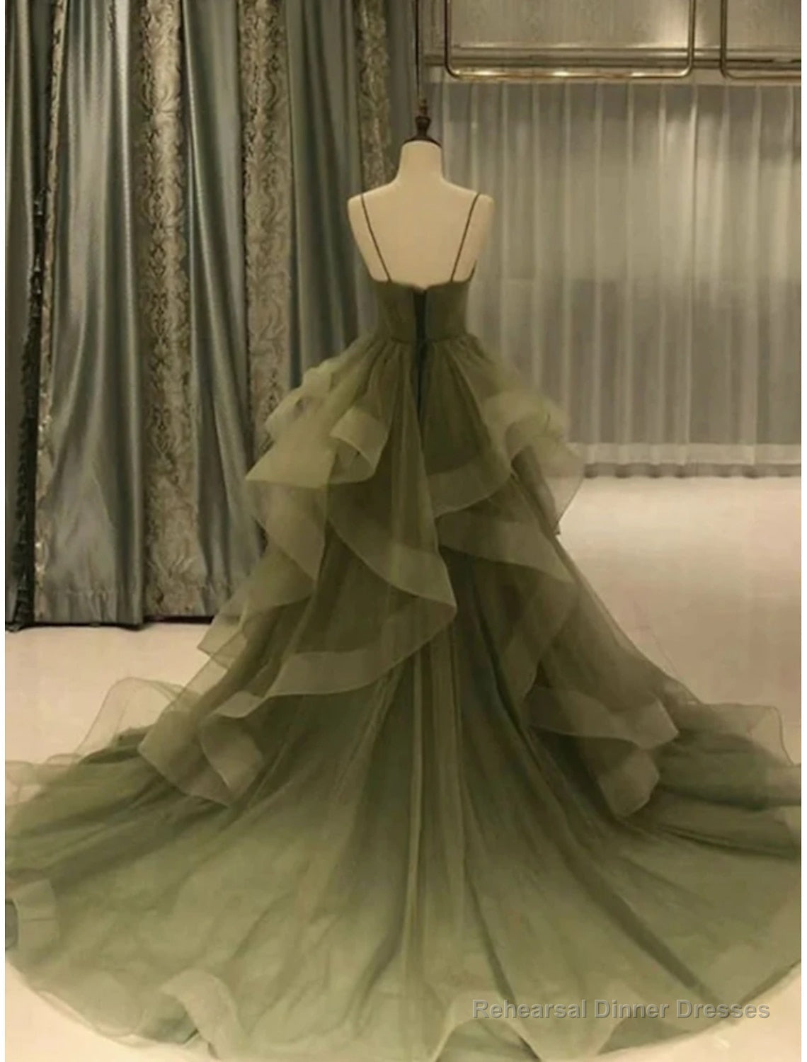 A-Line Prom Dresses Elegant Dress Formal Court Train Sleeveless Spaghetti Strap Tulle with Pleats Ruffles Masquerade Dress Secondary image
