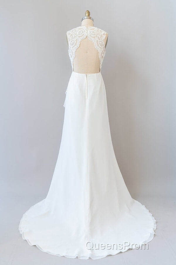 Awesome Long Sheath Lace Chiffon Backless Wedding Dress Secondary image
